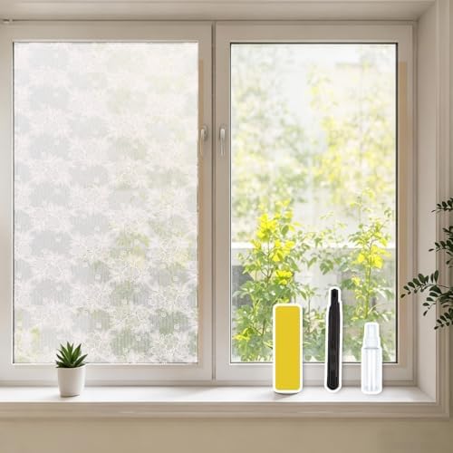 Lace Flower Privacy Window Film, Sparkle Frosted Static Cling 17.5"x78.7" by Ohhvvow