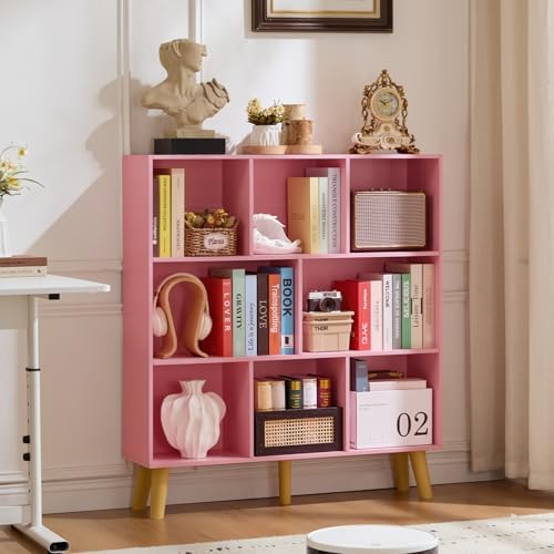 LEYAOYAO 8 Cube Bookshelf,Mid-Century Modern Bookcase with Legs,Light Pink - Image 3