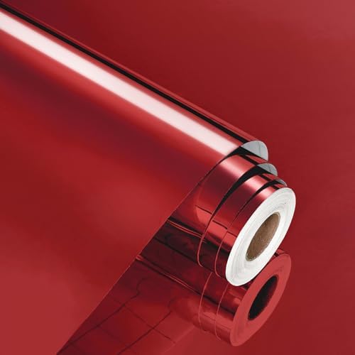 WESTICK Glossy Red Chrome Vinyl Roll Peel and Stick Metallic Permanent Vinyl for Christmas Decorations Self Adhesive Easy to Cut Red Mirror Wall Sticker for Cricut DIY Crafts Signs 15.8" x 80" by WESTICK