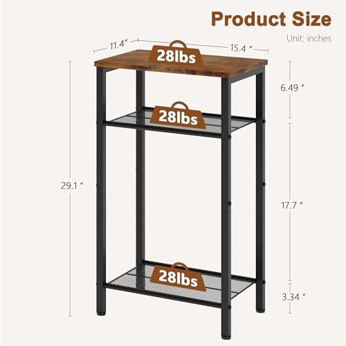 Hoctieon 3 Tier End Table, Telephone Table, Narrow Side Table with Storage, Nightstand for Small Spaces, Metal Frame, For Living Room, Bedroom, Sofa Couch, Hall, Easy Assembly, Rustic Brown - Image 2
