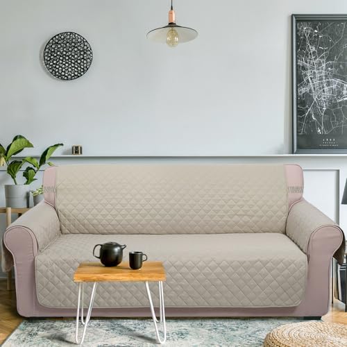 U-NICE HOME 4 Seater Sofa Cover 91''Large Couch Cover, Beige/Beige - Image 2