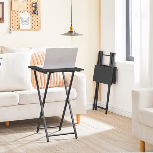 HOOBRO Folding TV Tray Table, Wooden TV Tray, Portable Sofa Side Table, Industrial Snack Table End Table for Small Spaces, Space-Saving, Easy to Install and Fold, Black BB27BZ01 - Image 4