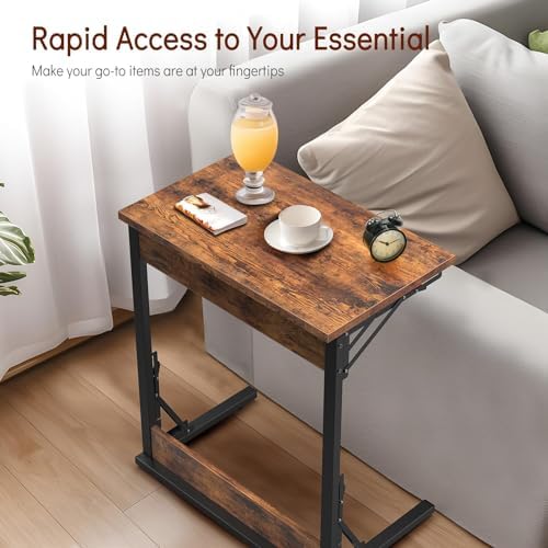 Tatub 24" Folding C Shaped End Table Set of 4, Small Sofa Side Laptop Desk, Couch TV Tray Table for Living Room, Bedroom, Rustic Brown - Image 4