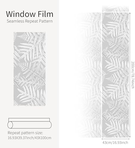 Faux 3D Frosted Tropical Window Privacy Film for Glass Door and Window， 16.93"x78.74" 3D-Ferns - Image 3