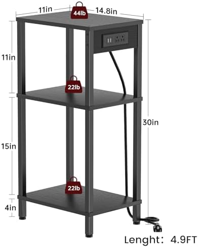 Tall Side Table with Charging Station, 30 Inch Tall End Tables Living Room - Image 3