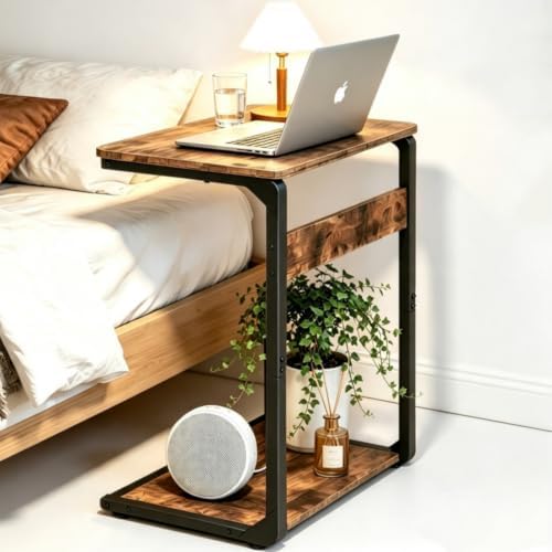 Wood Pedestal Snack TV Trays Set of 2, Small C Shaped NightStand ET-YB-BRW2 - Image 4