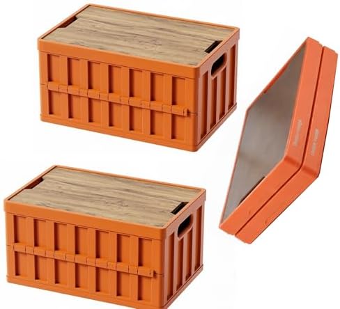 VIMI 50L Collapsible Storage Bins with Lids Stackable Utility Crates with Handles Plastic Large Folding Containers for Organizing Tools,Books,Food,Drinks,Camping&Transport(Muted Red-2 Pack) by VIMI