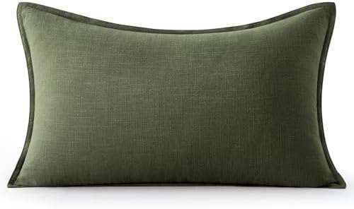 MIULEE Decorative Linen Lumbar Pillow Cover 12x20 Inch Dark Olive Green - Image 7