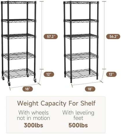 Golpart Small Shelves Storage Wire Metal Adjustable Shelf Unit with Wheels - Image 3