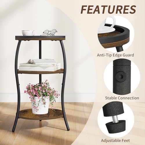YINMIT 3 Tier Small Round Side Table, Brown Compact End Table with Tray Top - Image 5