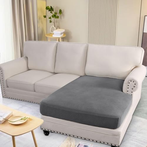 H.VERSAILTEX Super Stretch Individual Chaise Cover Sectional Couch Covers for L Shaped Sofa Both Left/Right Featuring Thick Jacquard Textured Twill Fabric (1 Piece Chaise Cover Large, Grey) - Image 3
