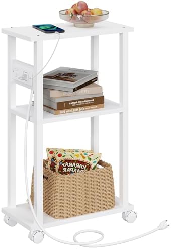 TUTOTAK Small Narrow Side Table with Charging Station, Skinny End Table by ChoosetutotakFurnitureBuildYourCozyHome
