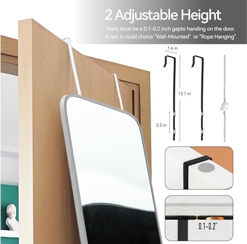 57x16" Full Length Mirror Floor Stand,Over the Door,Wall Mounted Silver - Image 6