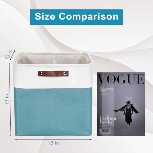 Bagnizer 13x13 Cube Storage Bins, Collapsible Fabric Storage Box, 4 Pack Closet Baskets with Handles for Organizing, Shelf, Toys, Clothes, Home, Office, Nursery (Teal&White) - Image 3