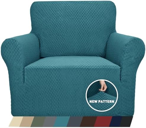 ZNSAYOTX 1 Piece Jacquard Chair Slipcovers for Living Room High Stretch Chair Covers with Arms Anti Slip Pets Friendly Couch Sofa Armchair Cover Furniture Protector (Chair, Peacock Blue) by ZNSAYOTX