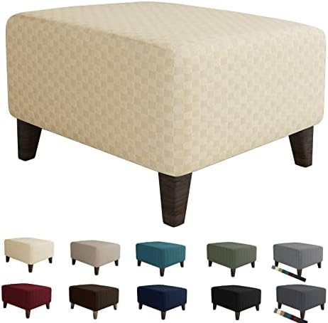 MAXIJIN Jacquard Ottoman Cover Slipcovers Folding Storage Stool Furniture Protector Cover Soft Thick Rectangle Foot Rest Slipcover with Elastic Bottom (Ottoman Small, Light Beige) by MAXIJIN