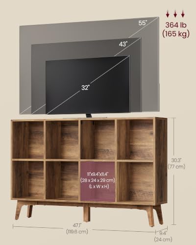 VASAGLE Mid-Century Modern 8-Cube Bookshelf, 47.1 x 9.4 x 30.3 Inch - Image 3