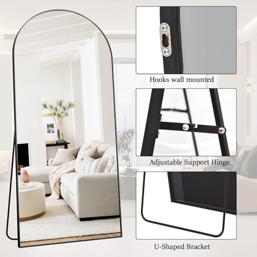 Rowjut Floor Full Length Mirror, Arched Mirrors Full Length 81"x41" Freestanding Large & with Aluminum Frame&Wall Mounted & Hanging or Leaning& Full Body Mirror for Bedroom, Black - Image 4