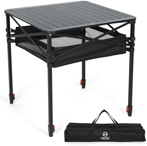 Nice C Aluminum Square Adjustable Height Camping Folding Table (27'' Large) by NiceC