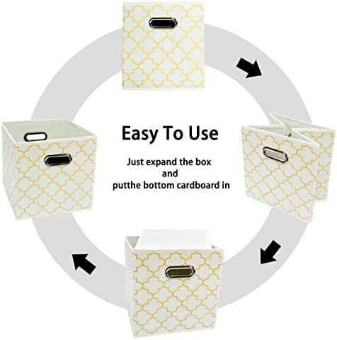 Black Foldable Storage Cubes Bins , Fabric Storage Box Cubes Organizer Baskets with Dual Handles for Home Organizer Creamy-White Gold - Image 6
