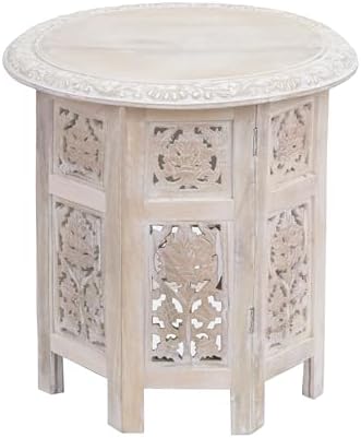 COTTON CRAFT Solid Wood End Table - Hand Carved Folding Accent Side Table by COTTONCRAFT