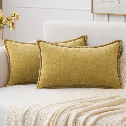 MIULEE Decorative Lumbar Throw Pillow Covers 12x20 Inch Mustard Yellow by MIULEE