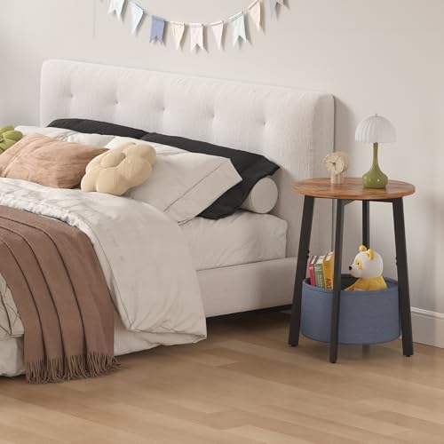 sthmec Small Round Side End Table Set of 2 with Cloth Storage Basket, Round Bedside Sofa Couch Coffee Tables for Small Places with Metal Frame, Modern Nighstands for Living Room Bedroom,Rustic Brown - Image 6
