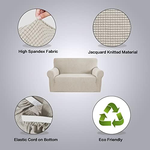 H.VERSAILTEX Stretch Loveseat Covers 1-Piece Loveseat Slipcover|Sofa Cover with Elastic Bottom, Textured Checked Jacquard Fabric(58"-70" Wide, Island Fossi) - Image 4