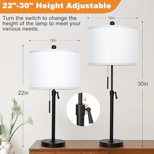 Qingmiao Table Lamps Set of 2, 22" to 30" Adjustable Nightstand Lamps for Bedroom, Dimmable End Table Lamps for Living Room Console Entry Farmhouse Home Decor, New House Warming Gifts - Image 2