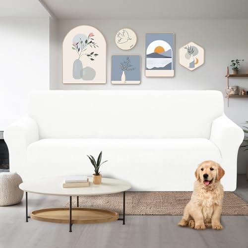 U-NICE HOME Stretch Couch Cover Slipcover for 3 Cushion Sofa, Ivory White - Image 2