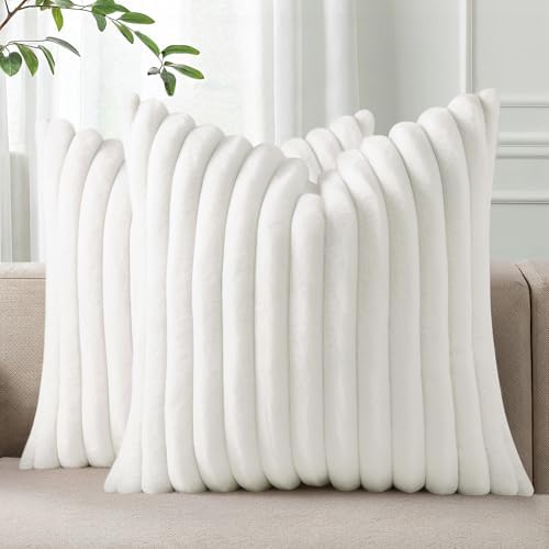 Pallene Faux Fur Decorative Throw Pillow Covers 22x22 Set of 2, White by PALLENE