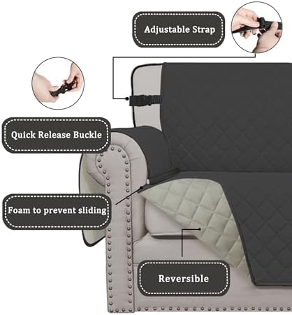 Easy-Going Reversible Couch Cover, Chair 30 in, Dark Gray/Beige - Image 3