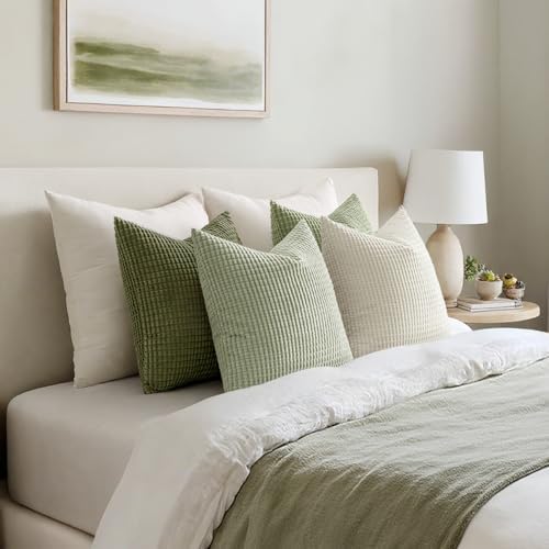 MIULEE Farmhouse Decorative Pillow Covers 18x18 Inch Set of 4 Light Green - Image 5