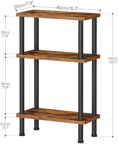 HOOBRO Narrow Side Table, 3-Tier Slim End Table No Tools Needed, Twist-On Assembly, Skinny Nightstand Sofa Storage Shelf for Living Room, Bedroom, Study, Rustic Brown and Black BF246BZ01N1 - Image 3