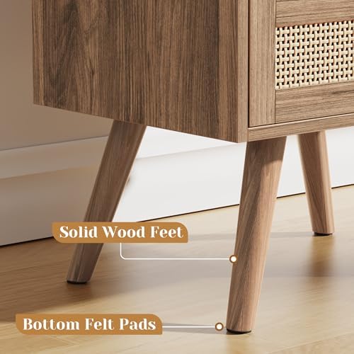 SUPERJARE Night Stand with Charger Station, Boho Rattan Nightstand Set of 2 - Image 7