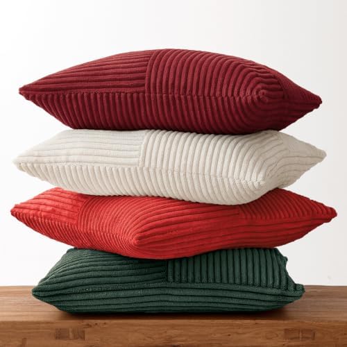 MIULEE Boho Christmas Red Decorative Throw Pillow Covers 20x20 Set of 4 Farmhouse Cushion Covers Color-Clash Corduroy Pillow Cases Modern Soft Corduroy Patchwork Home Decor for Couch Sofa Bedroom - Image 6