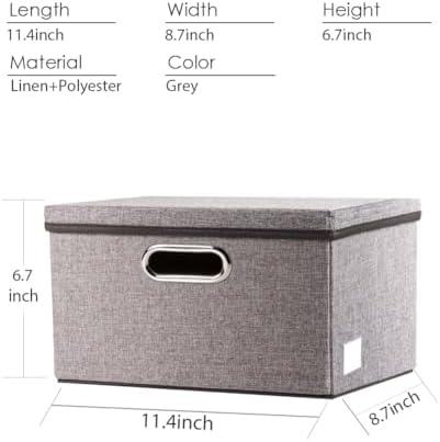 PRANDOM Storage Bins with Lids [3-Pack] Linen Fabric Foldable Storage Boxes Organizer Containers Baskets Cube with Cover for Home Bedroom Closet Office Nursery Grey（11.4X8.6X6.7 - Image 3
