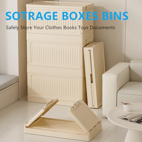 Foldable Storage Bin with Lid, 1‑Pack Beige – Collapsible Storage Box Organizer for Closet, Clothes, Toys, Books, Documents - Image 3