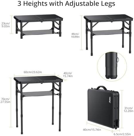 Anbte Folding Camping Table, 24"X 16" Adjustable Height Small Folding Table - Image 3
