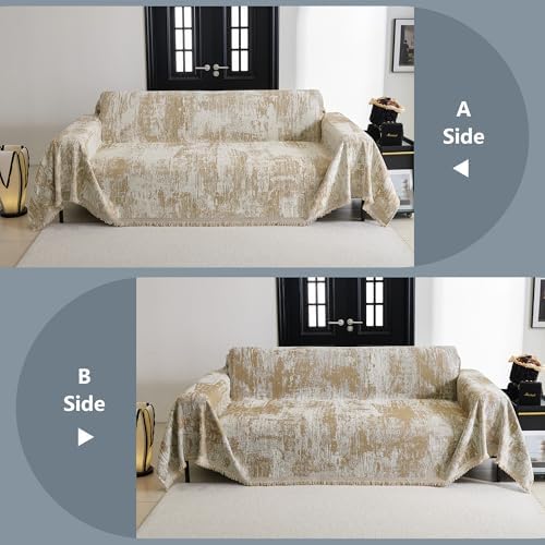 MYSKY HOME Sectional Couch Cover Khaki Geometric Abstract Sofa Covers for Sectional Sofa L Shape Chenille Couch Protector for Dogs Pets Couch Throw Cover Washable Durable for Home Decor, 91" X134" - Image 6