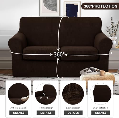 U-NICE HOME 3 Pieces Stretch Loveseat Couch Cover, Chocolate - Image 4