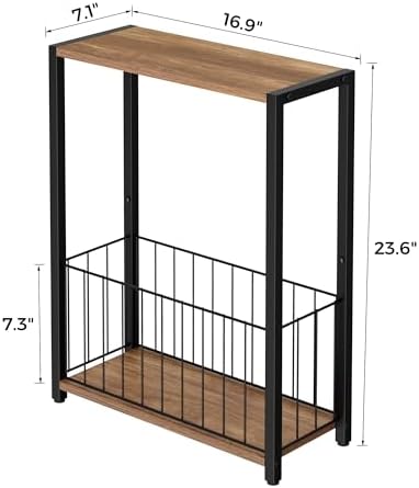 Homleke Narrow Side Table with Magazine Holder, Skinny End Table - Image 3