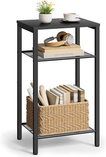 Hoctieon 3 Tier End Table, Telephone Table, Tall Side Table with Storage, Small Nightstand for Small Spaces, Metal Frame, For Living Room, Bedroom, Sofa Couch, Hall, Easy Assembly, Black by Hoctieon