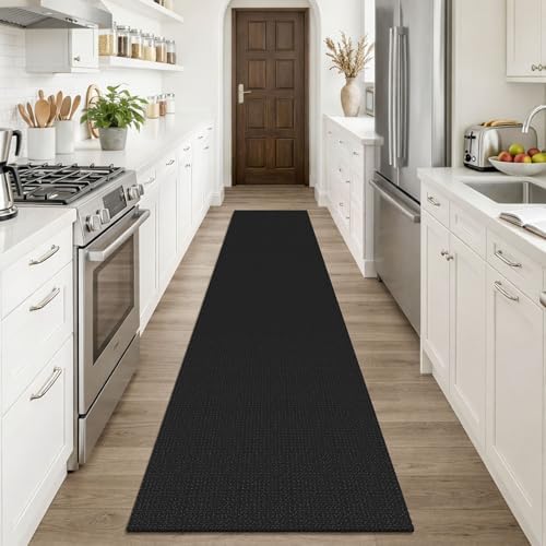 KOZYFLY Black Runners Rugs for Hallway 2x10, Washable Runner Rug, Woven Non Slip Kitchen Runner, Braided Entryway Rug, Floor Carpet for Entry, Aisle, Hall, Black/Dark Grey - Image 2