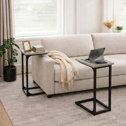 TEMI C Shaped End Table for Couch, Set of 2 Small Side Table for Sofa, TV Tray for Eating or Laptop, Accent Desk for Chair, Space Saving for Living Room Bedroom, Greige - Image 5
