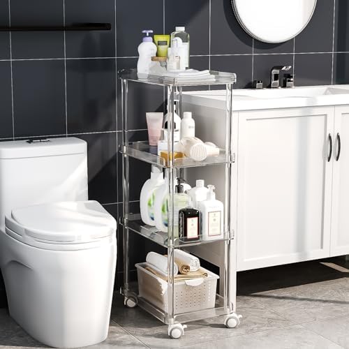 AQUIVER Acrylic Slim Storage Cart - 4 Tiers Narrow Rolling Cart - Utility Cart for Kitchen, Bathroom, Living Room, Laundry - 15.6 '' L x 10.2 '' W x 33.9 '' H - Image 5