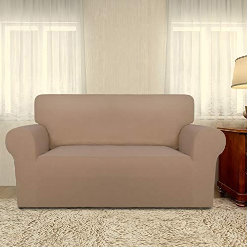 PureFit Stretch Loveseat Covers Fleece Couch Covers for Sofa Camel - Image 2