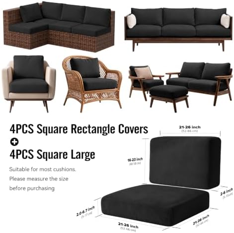 8Pcs Outdoor Cushion Covers, Stretch Patio Furniture Couch Chair Slipcovers - Image 2