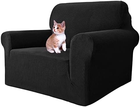 MAXIJIN Stretch Chair Cover Chair Slipcovers with Arms, 1-Piece Couch Sofa Chair Covers for Living Room, Non Slip Armchair Cover (31"-46") Furniture Protector Dogs Pet Friendly (Chair, Black) by MAXIJIN
