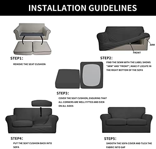 Easy-Going 3 Pieces Stretch Loveseat Couch Cover for 2 Cushion Washable - Image 6